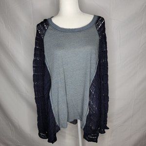 Free People Navy and Grey Lace insert Tunic, Very Good Condition, Medium
